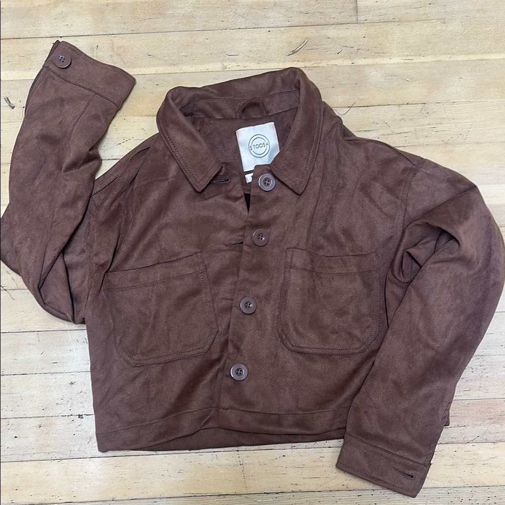 Brown Cropped Jacket with Button Front